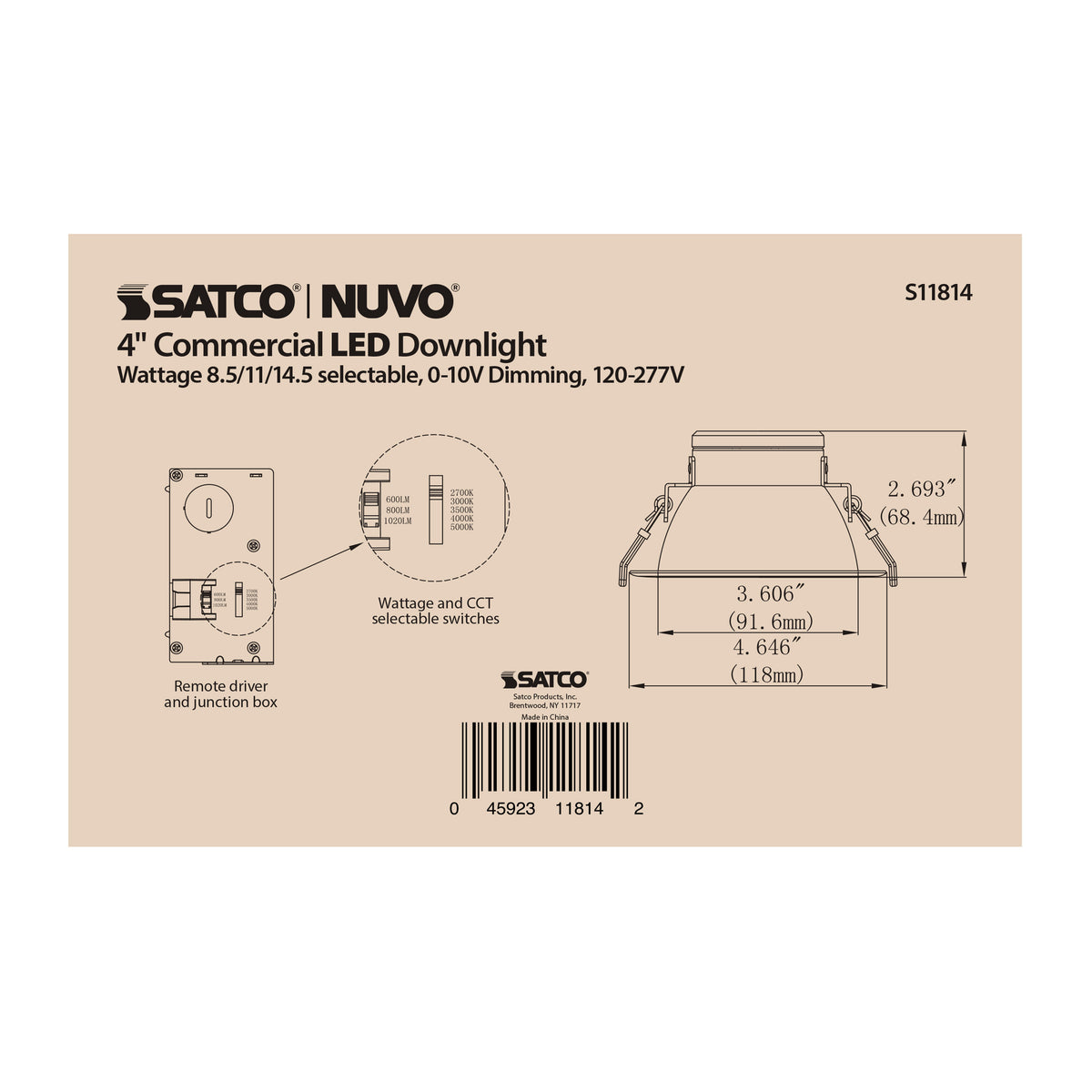 14.5 Watt Commercial LED Downlight - 4 in. - Color Adjustable - Lumen Adjustable - 120-277 volt
