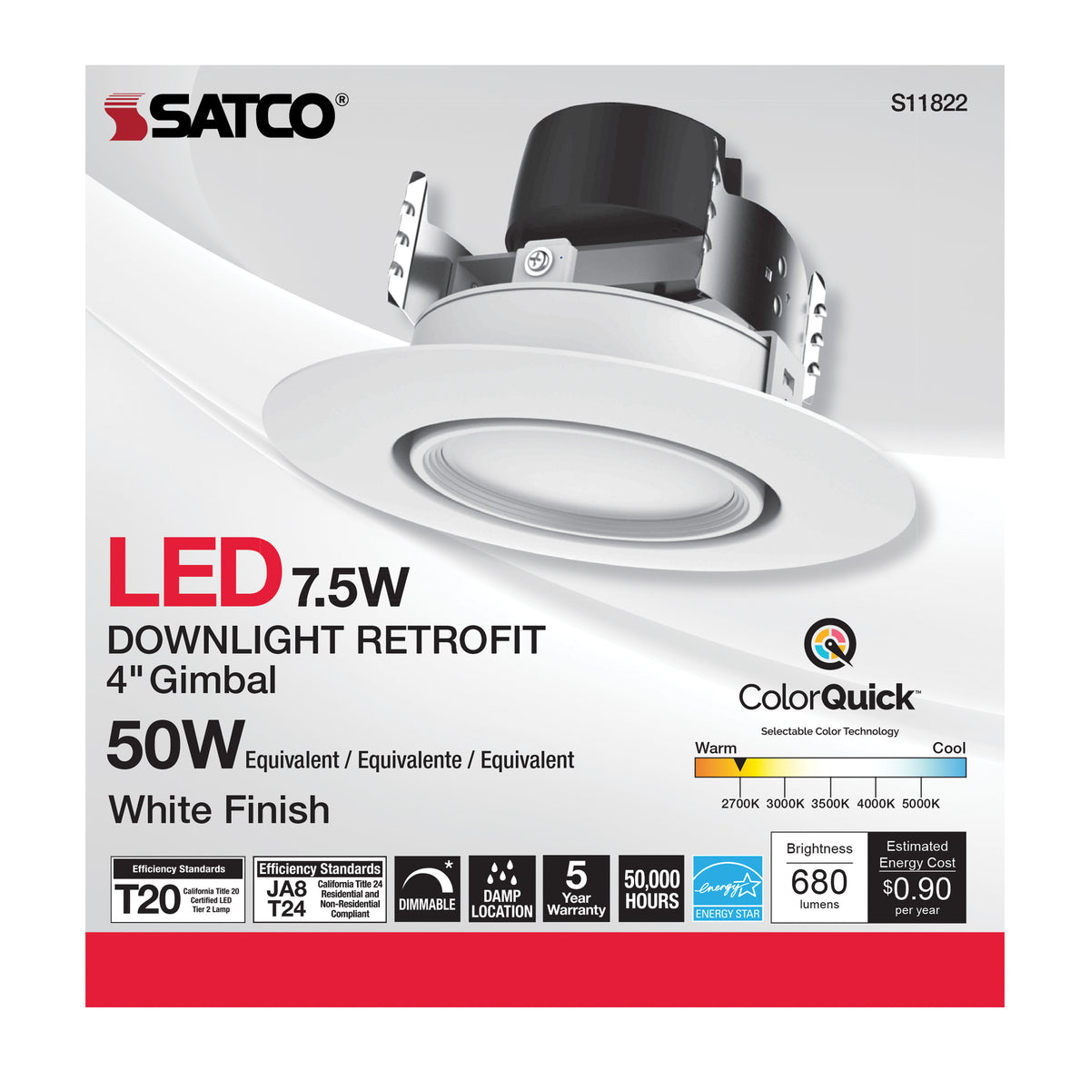 7.5 Watt LED Directional Retrofit Downlight - GimbaLED - 4 in. - Adjustable Color Temperature - 60 deg. Beam Angle - 120 Volt