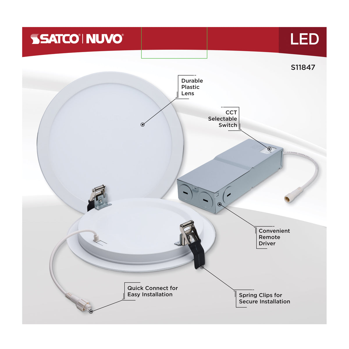 20 Watt - 8 Inch LED Direct Wire Downlight - Remote Driver - CCT Selectable - Dual Dimming - Flat Face - Round - White Finish
