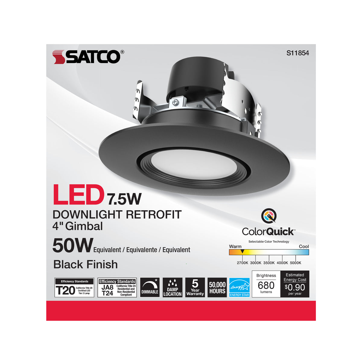 7.5 Watt - LED Retrofit Downlight - GimbaLED - 120 Volt - CCT Selectable - Black Finish