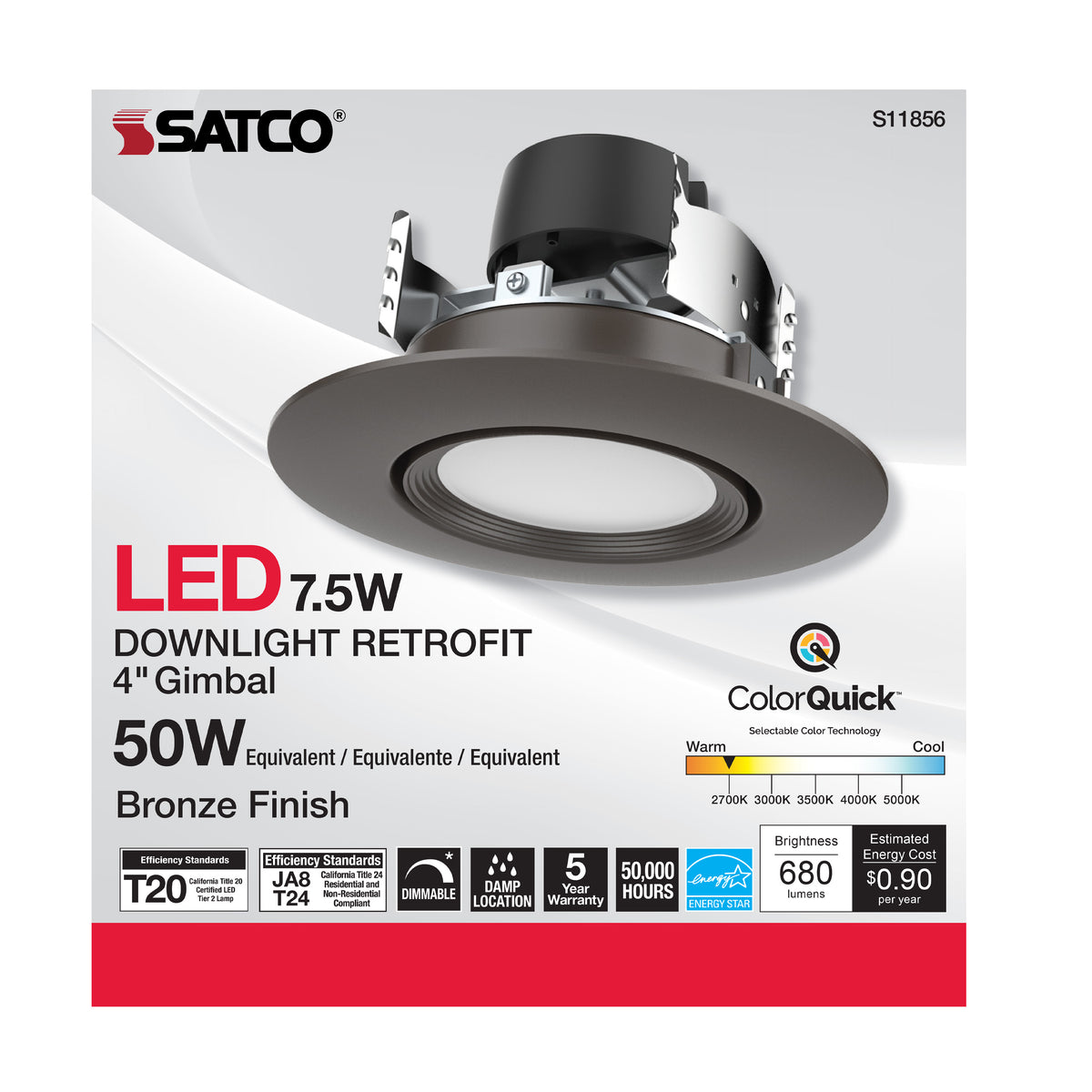 7.5 Watt - LED Retrofit Downlight - GimbaLED - 120 Volt - CCT Selectable - Bronze Finish