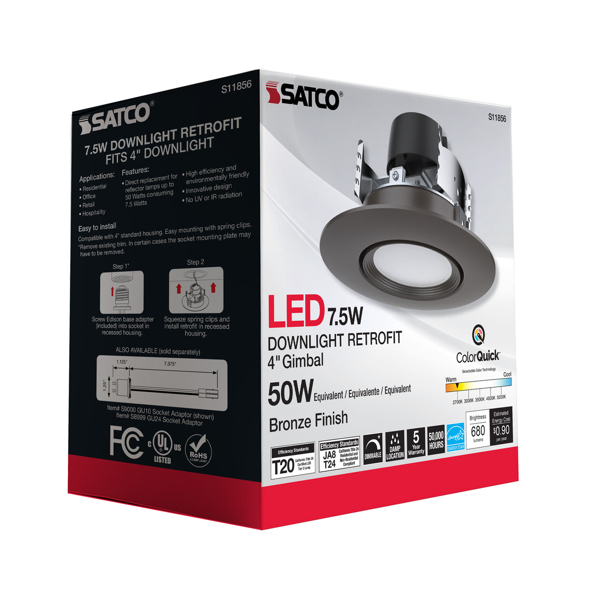 7.5 Watt - LED Retrofit Downlight - GimbaLED - 120 Volt - CCT Selectable - Bronze Finish