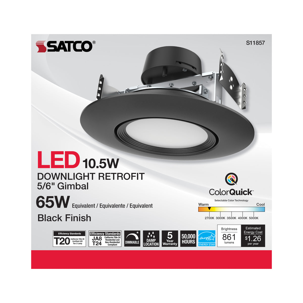 10.5 Watt - LED Retrofit Downlight - GimbaLED - 120 Volt - CCT Selectable - Black Finish