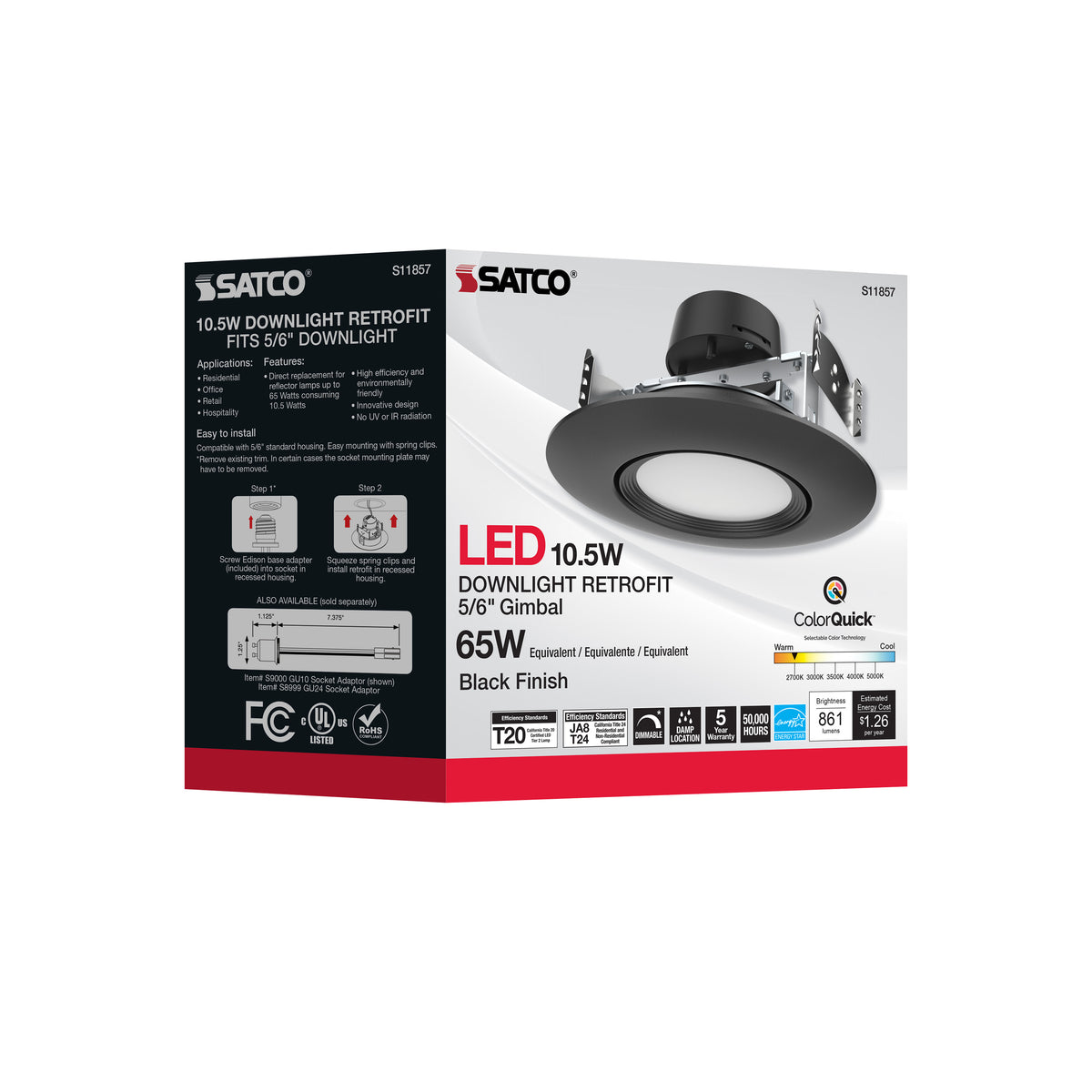 10.5 Watt - LED Retrofit Downlight - GimbaLED - 120 Volt - CCT Selectable - Black Finish