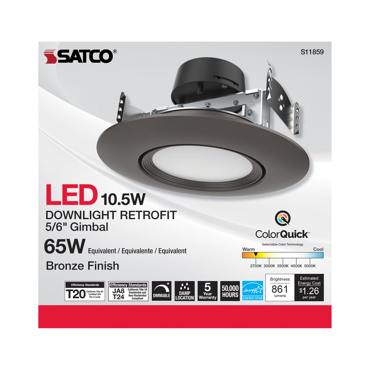 10.5 Watt - LED Retrofit Downlight - GimbaLED - 120 Volt - CCT Selectable - Bronze Finish