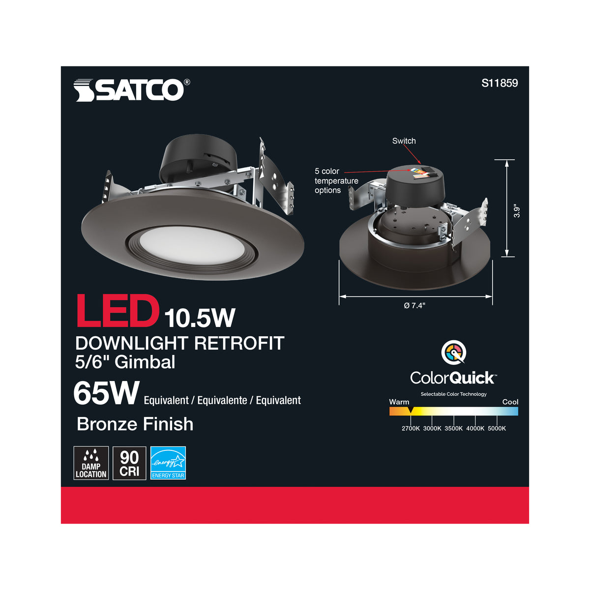 10.5 Watt - LED Retrofit Downlight - GimbaLED - 120 Volt - CCT Selectable - Bronze Finish