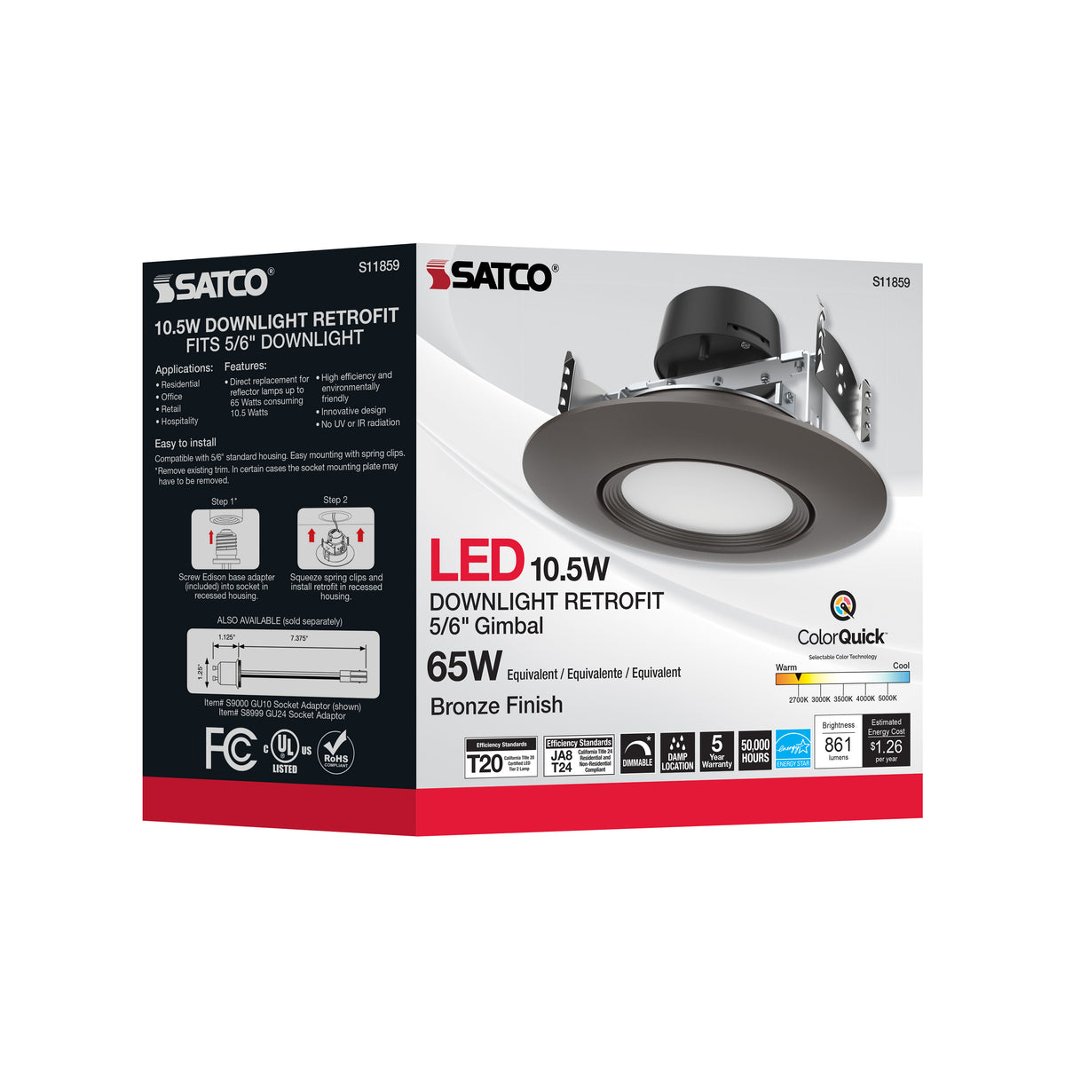 10.5 Watt - LED Retrofit Downlight - GimbaLED - 120 Volt - CCT Selectable - Bronze Finish