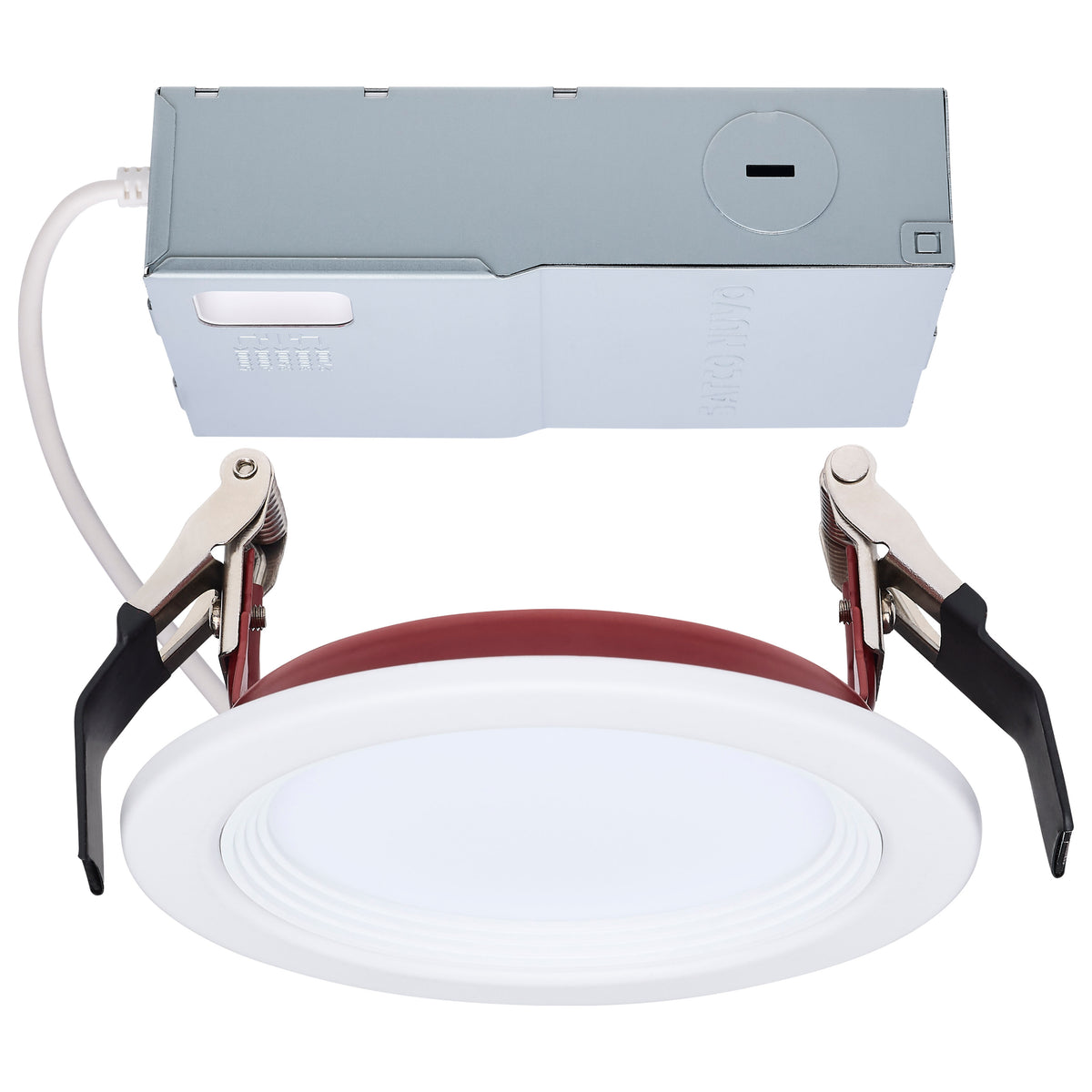 10 Watt LED - Fire Rated 4 Inch Direct Wire Slim Fit Step Baffle Downlight - Round Shape - White Finish - Selectable - 120