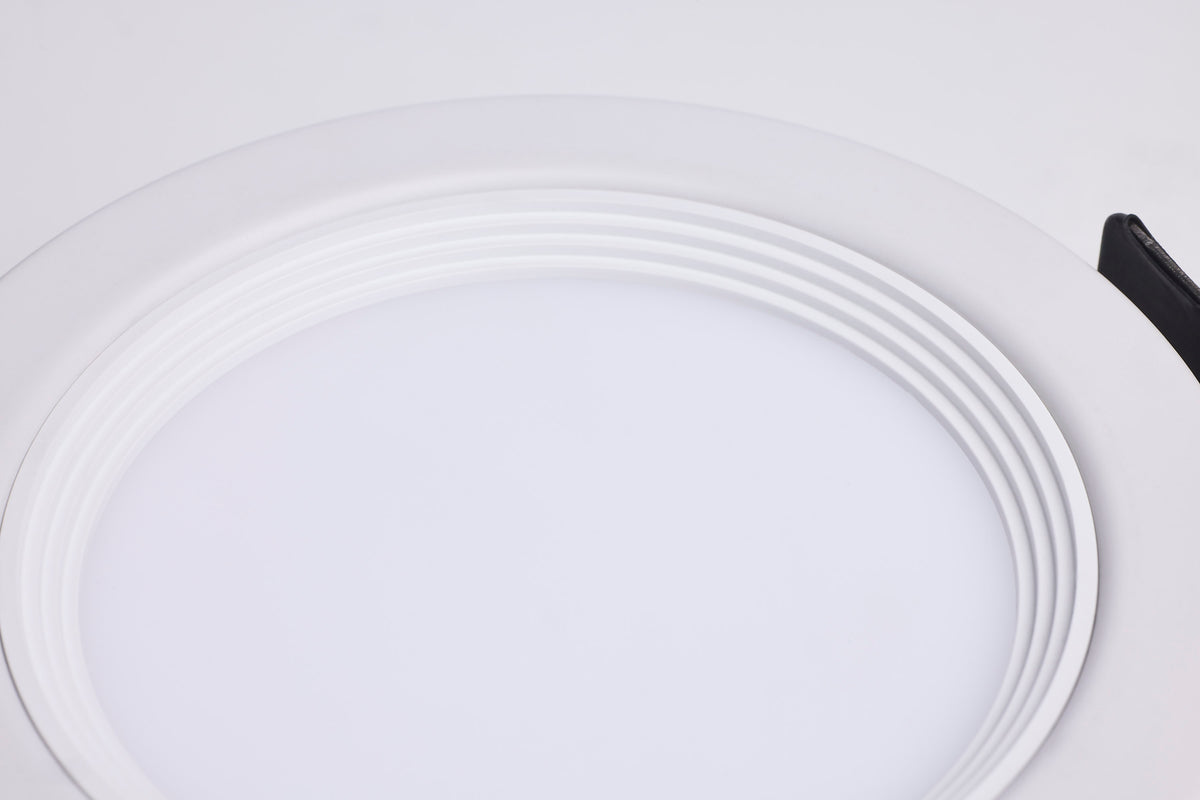 10 Watt LED - Fire Rated 4 Inch Direct Wire Slim Fit Step Baffle Downlight - Round Shape - White Finish - CCT Selectable - 120 Volts - Dimmable