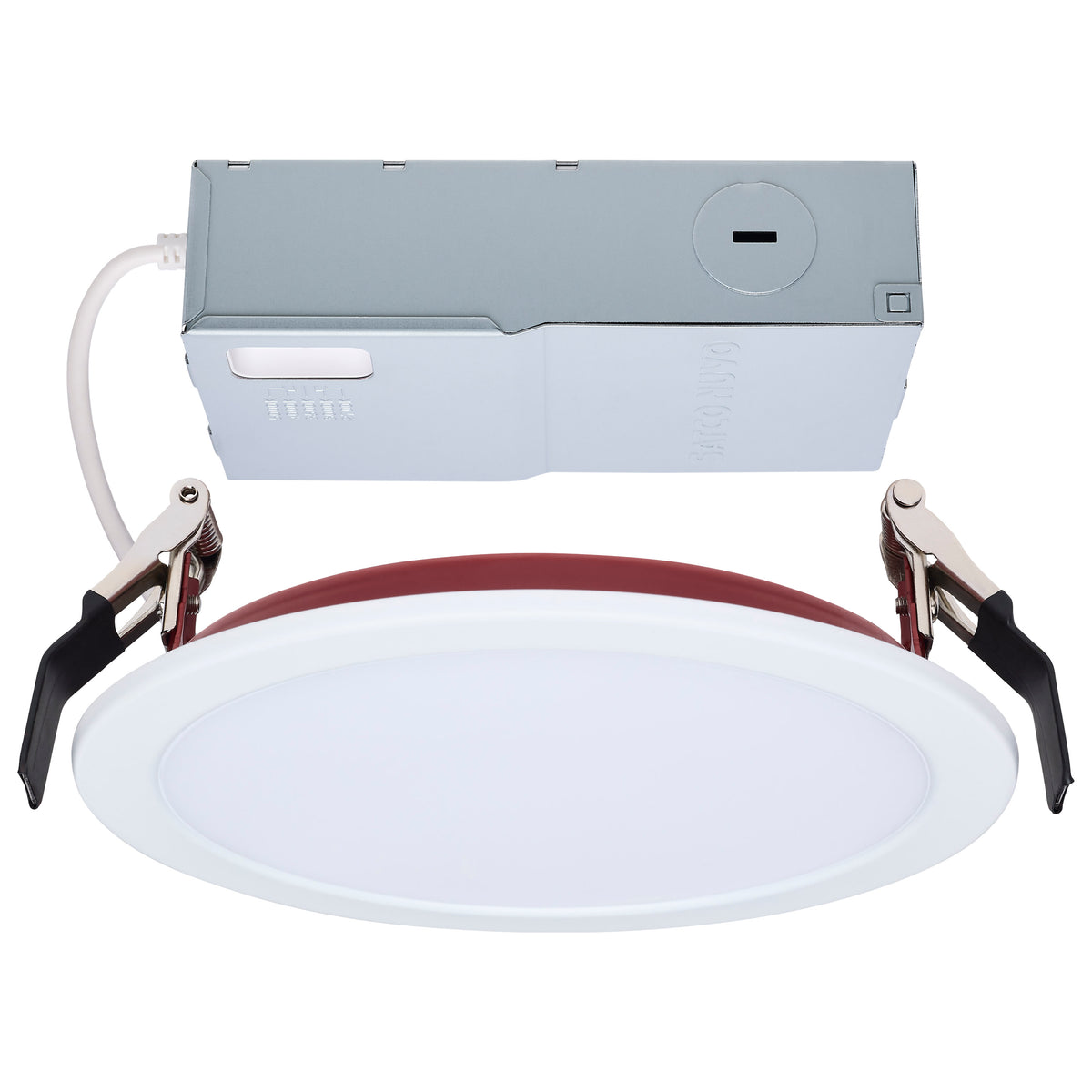 13 Watt LED - Fire Rated 6 Inch Direct Wire Slim Fit Flat Face Downlight - Round Shape - White Finish - Selectable - 120