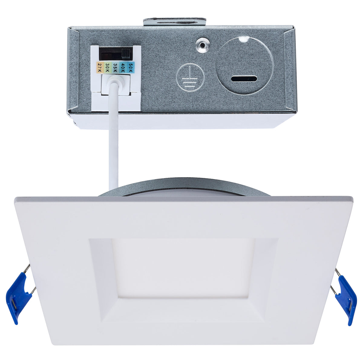 9 Watt LED Direct Wire Downlight - Slimfit - Smooth Baffle - 4 Inch - Selectable - Square - Remote Driver - White Finish bulb