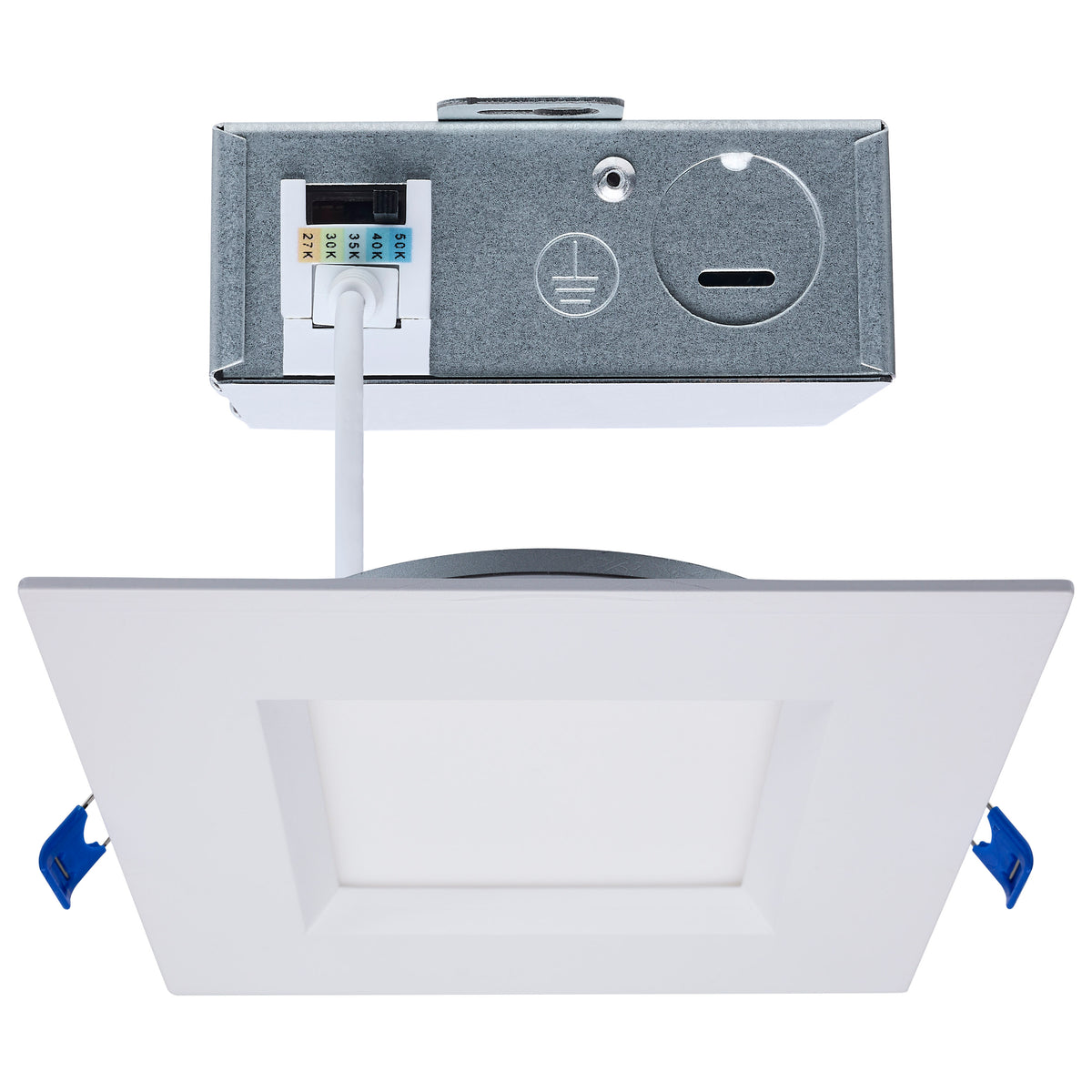 12 Watt LED Direct Wire Downlight - Slimfit - Smooth Baffle - 6 Inch - Selectable - Square - Remote Driver - White Finish