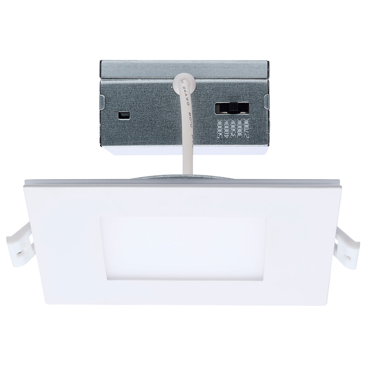 9 Watt LED Direct Wire Downlight with Night Light - 4 Inch - Remote Driver - Selectable - Dimmable - Square - White Finish