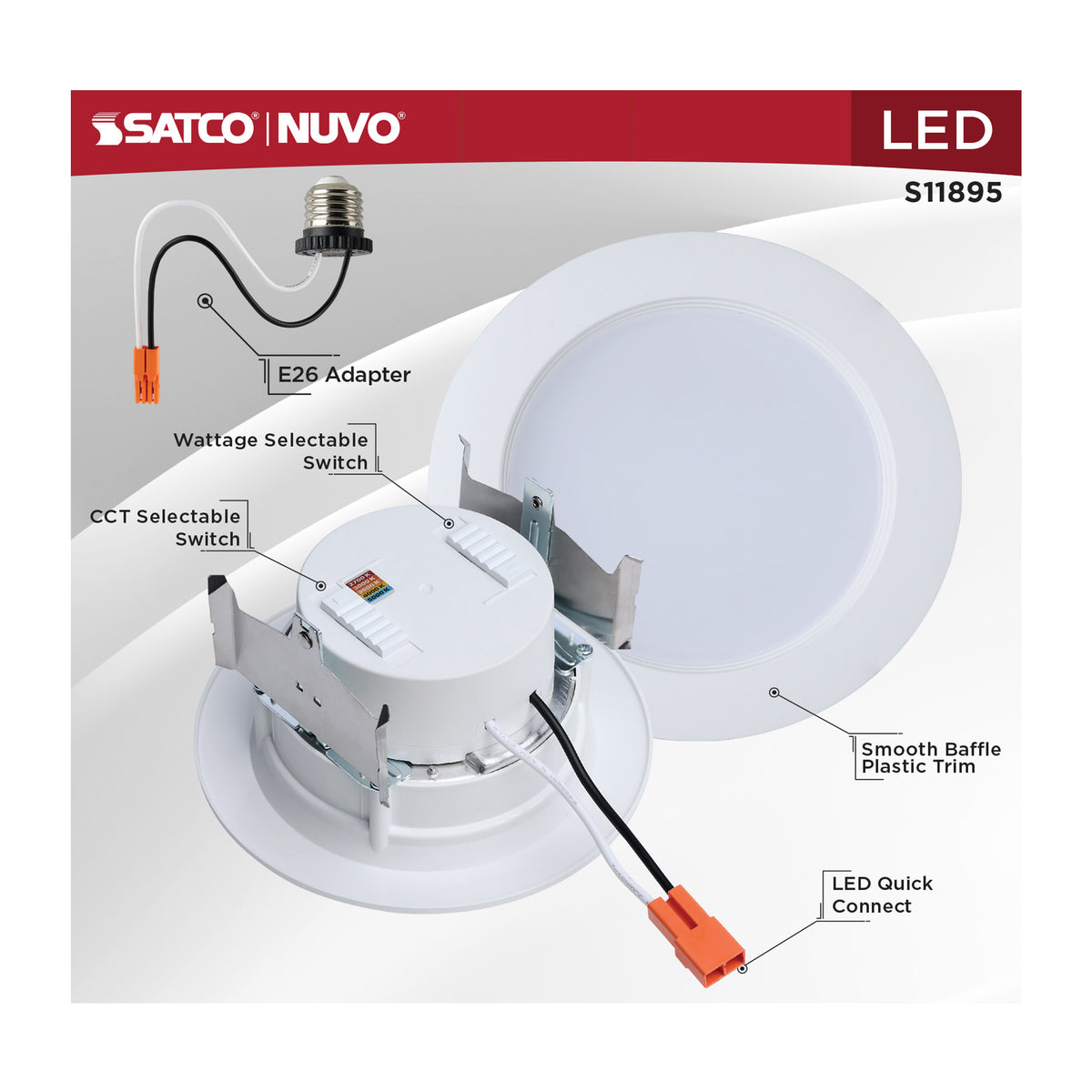 6.5/8/9.3 Watt LED Downlight Retrofit - 27K/30K/35K/40K/50K CCT - 4 Inch - Regressed Wafer - Round - Matte White Finish