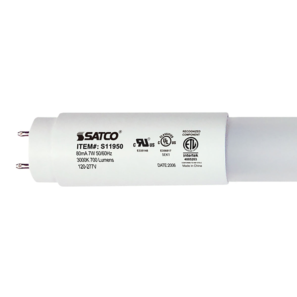 7 Watt - 18 Inch - T8 Linear LED - Medium Bi-Pin G13Base - 3000K - 50000 Average Rated Hours - 700 Lumens - Type B Ballast Bypass
