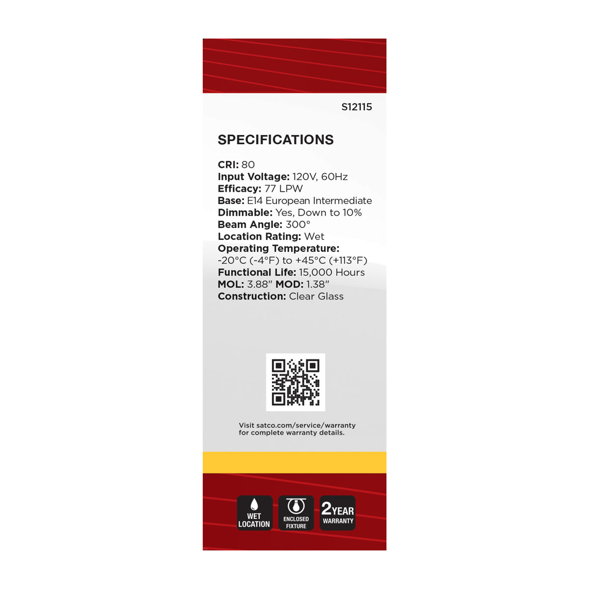 4.5 Watt - B11 LED Filament - Clear - 350 Lumens - 3000K - European base - 120 Volt