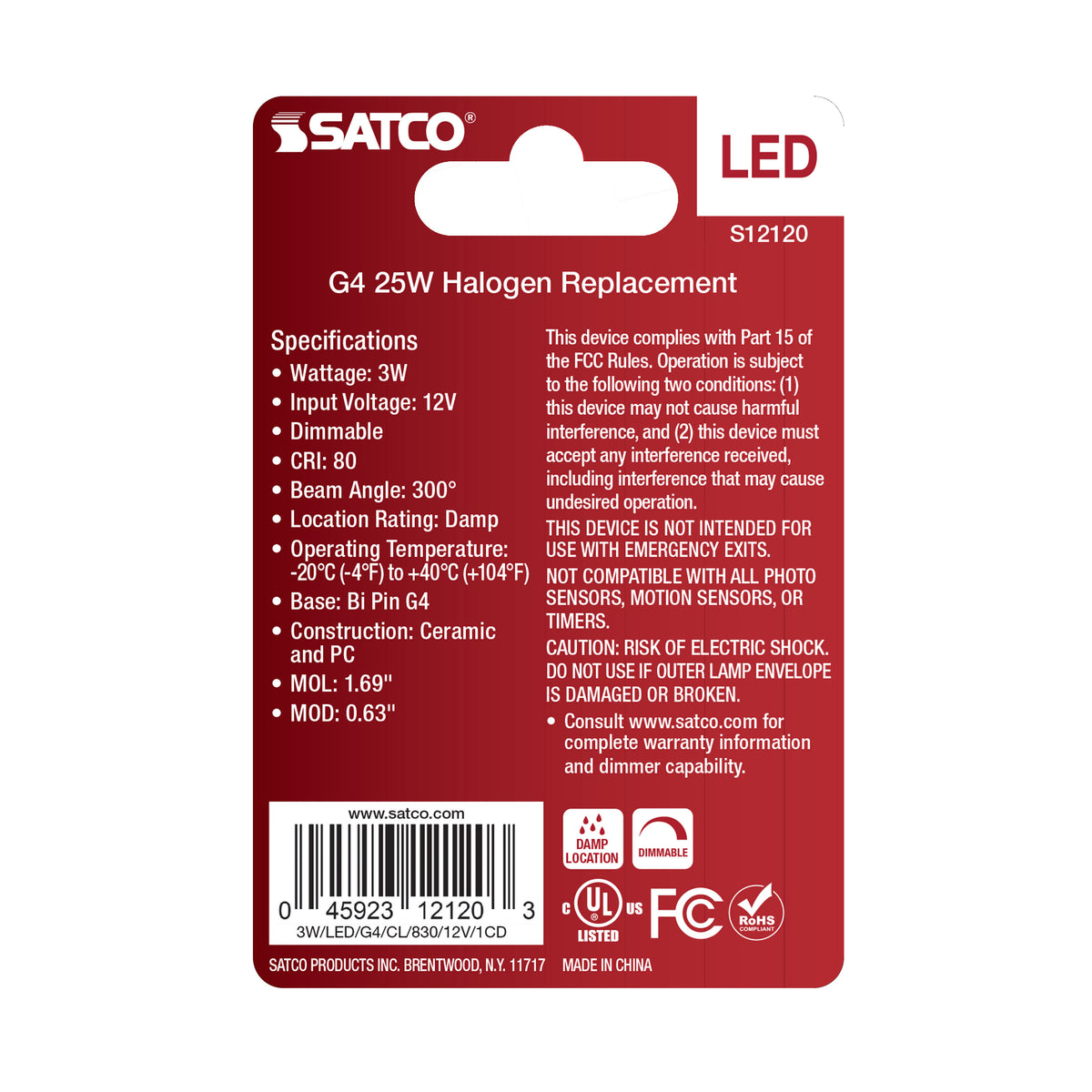 3 Watt Mini LED - G4 Base - 3000K - Clear Finish - 12 Volt