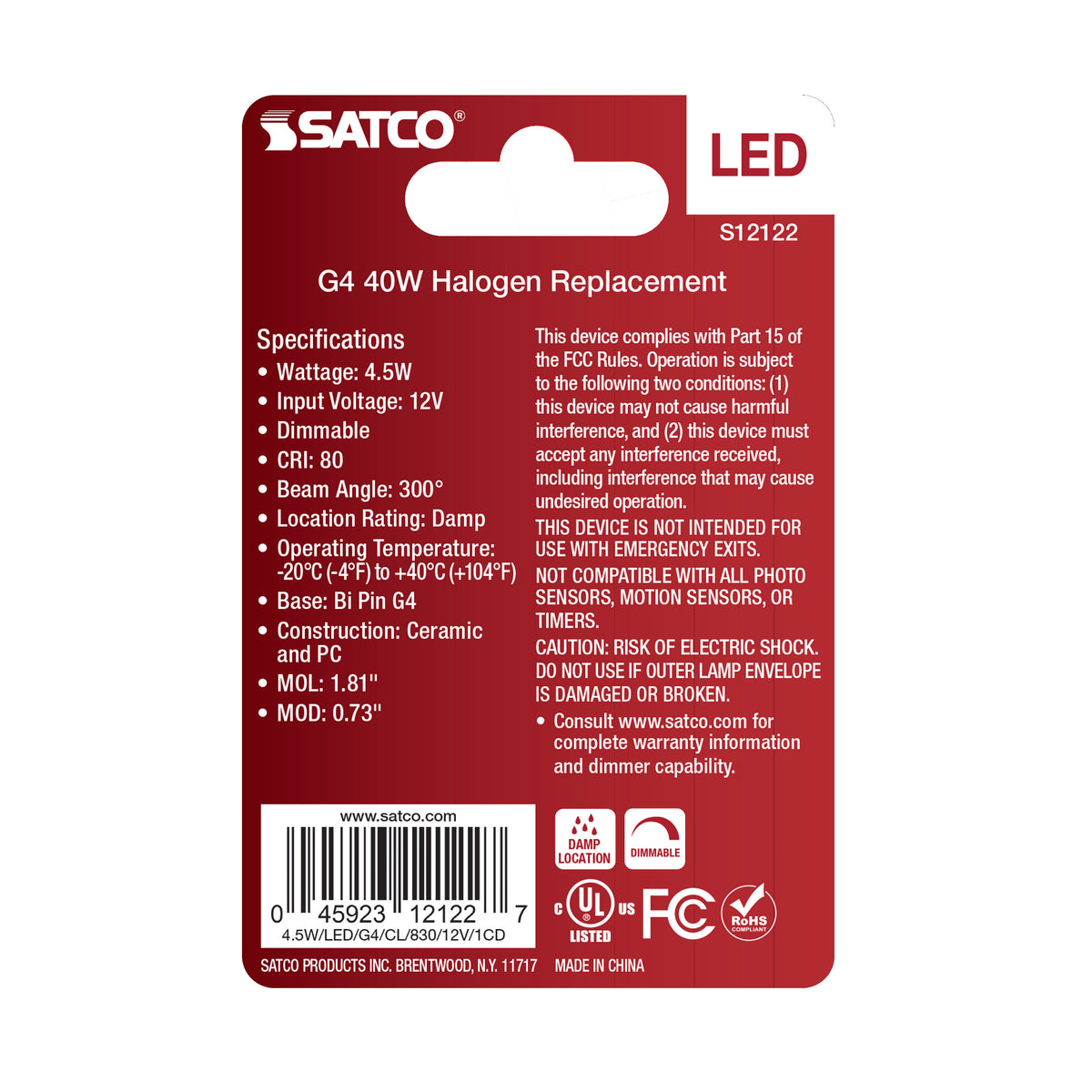 4.5 Watt Mini LED - G4 Base - 3000K - Clear Finish - 12 Volt