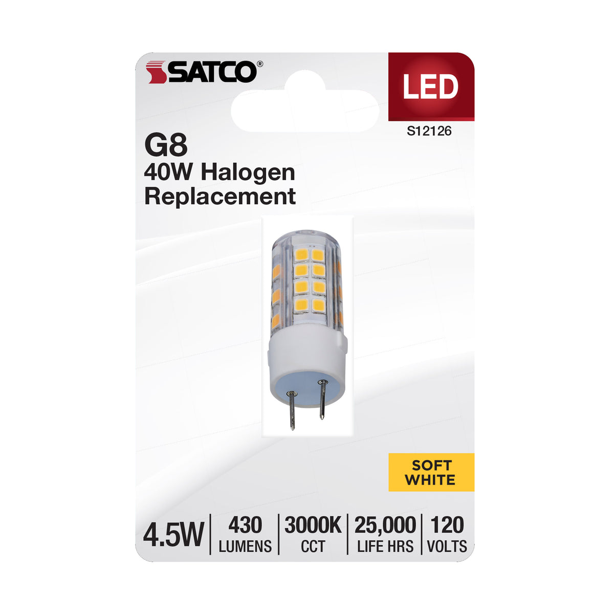 4.5 Watt Mini LED - G8 Base - 3000K - Clear Finish - 120 Volt