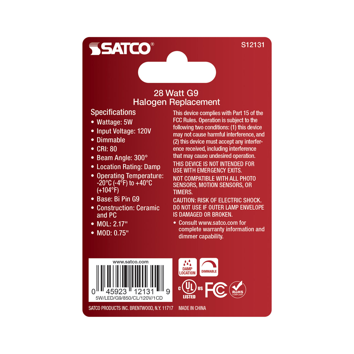 5 Watt Mini LED - G9 Base - 5000K - Clear Finish - 120 Volt