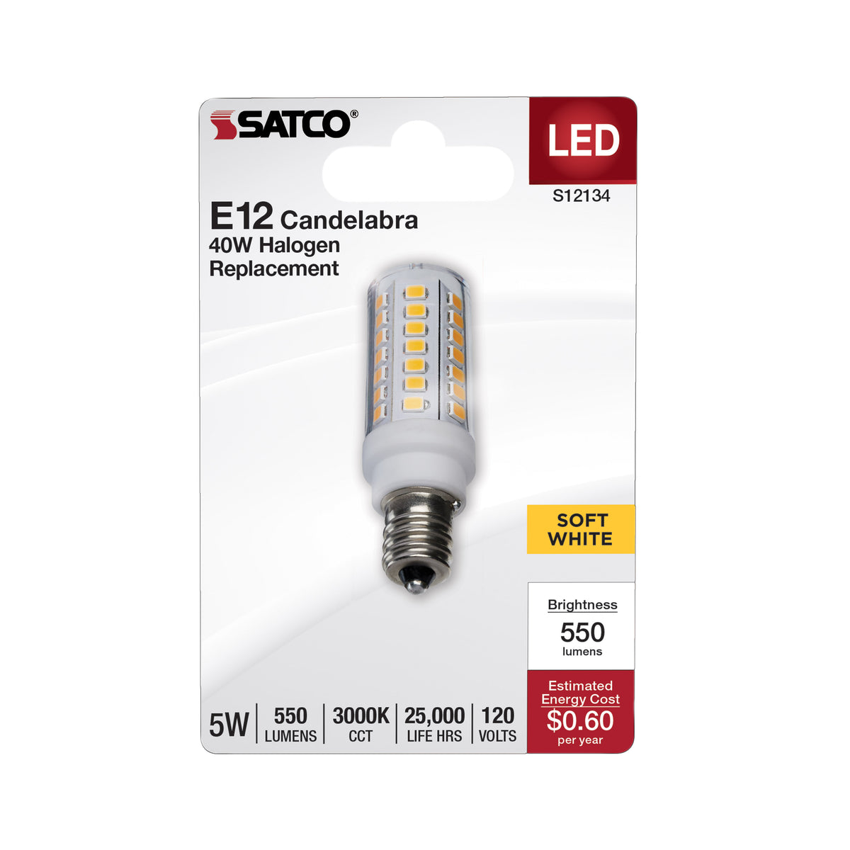 5 Watt Mini LED - Candelabra Base - 3000K - Clear Finish - 120 Volt