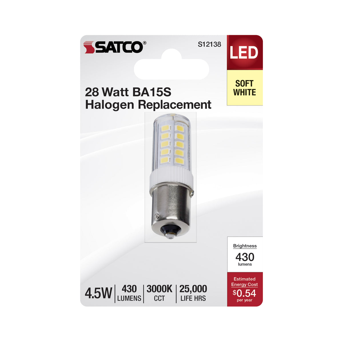 4.5 Watt Mini LED - Bayonet Single Contact Base - 3000K - Clear Finish - 12 Volt
