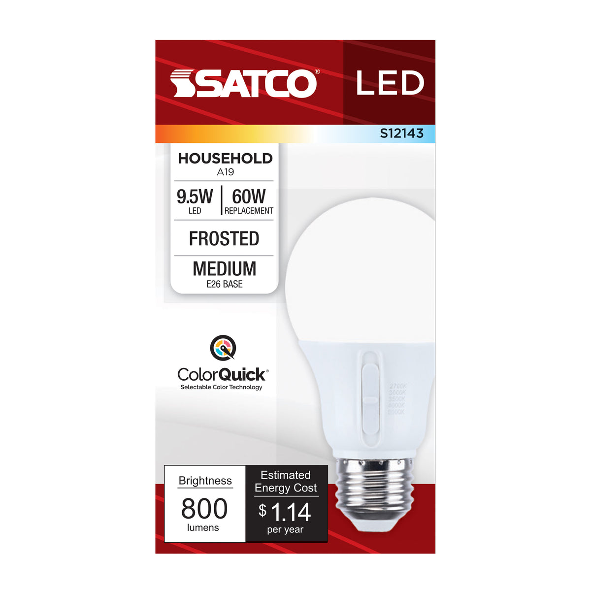 9.5 Watt LED - A19 - 27K/3K/35K/4K/5K - Medium Base - 120 Volt