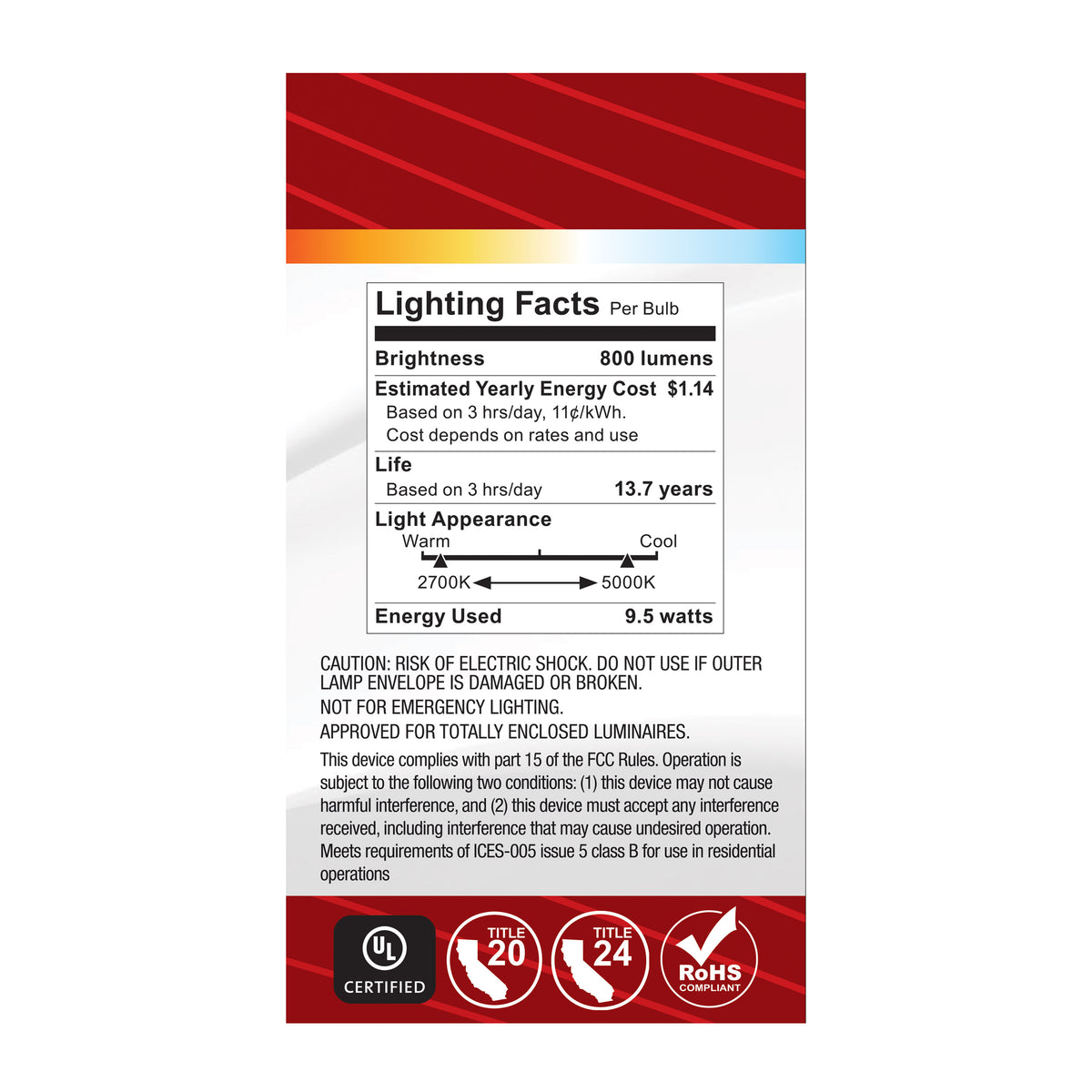 9.5 Watt LED - A19 - 27K/3K/35K/4K/5K - Medium Base - 120 Volt
