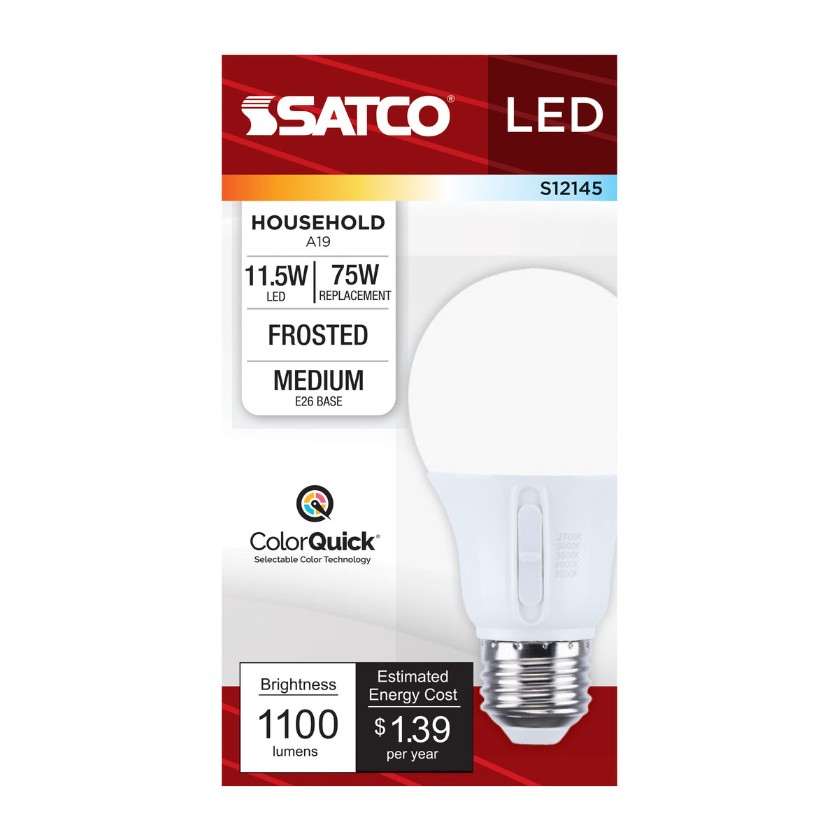 11.5 Watt LED - A19 - 27K/3K/35K/4K/5K - Medium Base - 120 Volt