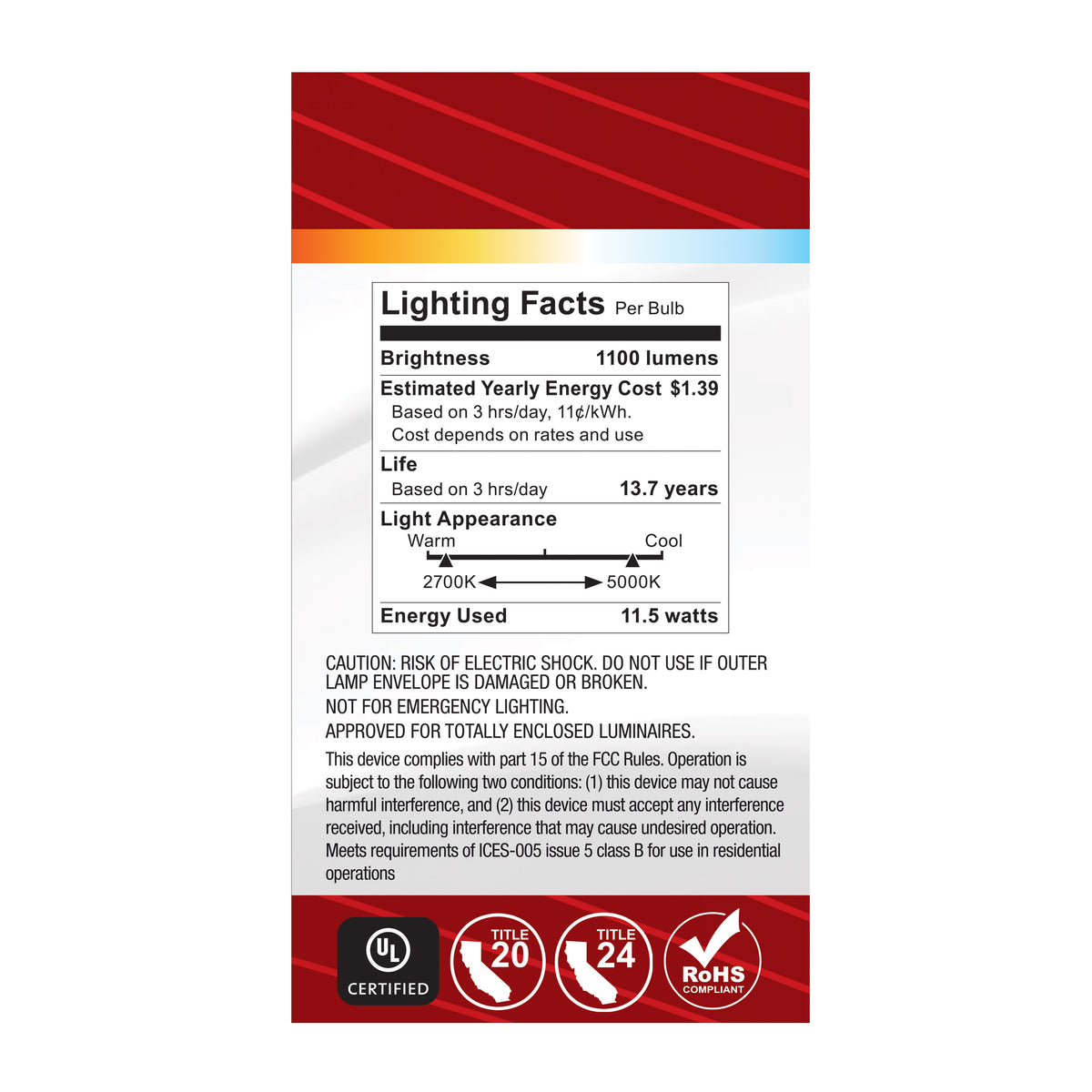 11.5 Watt LED - A19 - 27K/3K/35K/4K/5K - Medium Base - 120 Volt