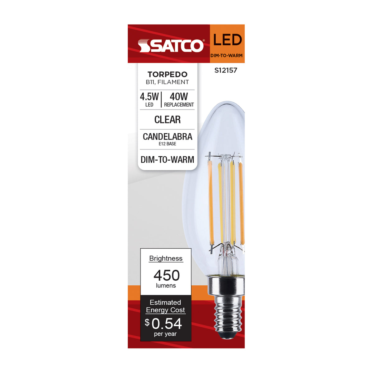 4.5 Watt LED B11 - 3000K-2000K Warm Dimming - Candelabra Base - Clear Finish
