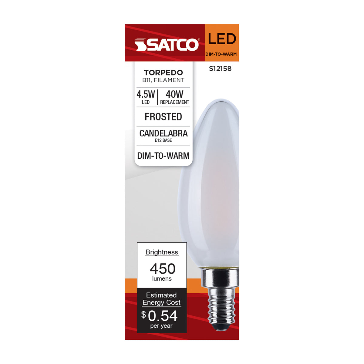 4.5 Watt LED B11 - 3000K-2000K Warm Dimming - Candelabra Base - Frost Finish