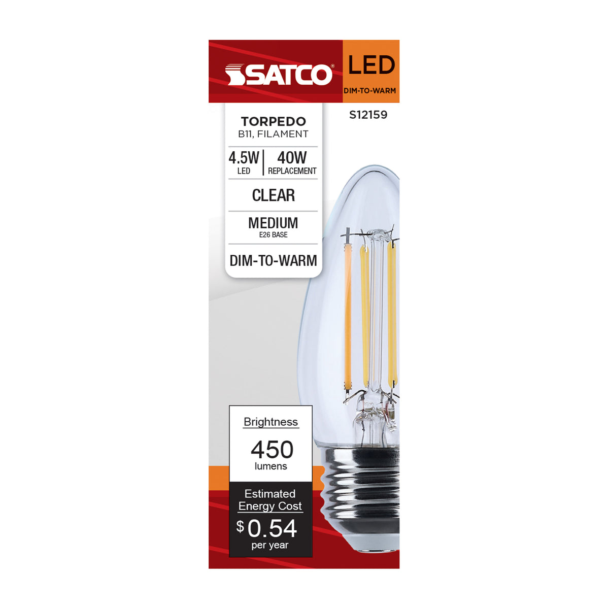 4.5 Watt LED B11 - 3000K-2000K Warm Dimming - Medium Base - Clear Finish