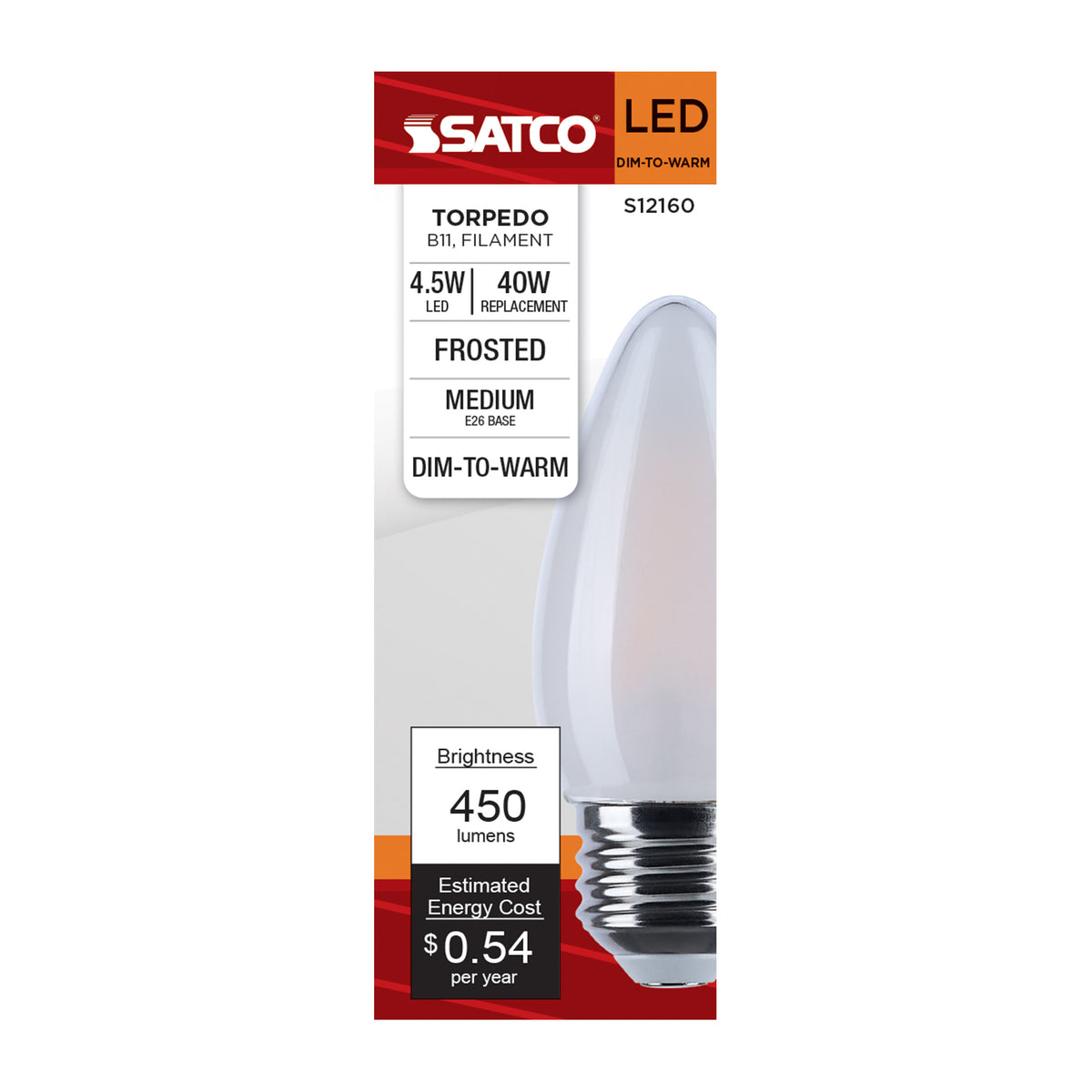 4.5 Watt LED B11 - 3000K-2000K Warm Dimming - Medium Base - Frost Finish