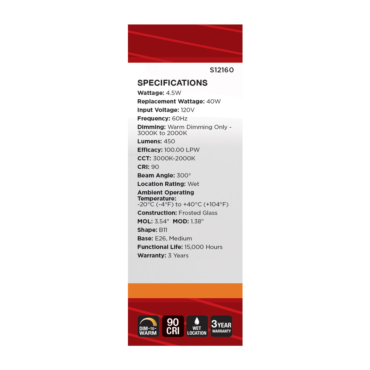 4.5 Watt LED B11 - 3000K-2000K Warm Dimming - Medium Base - Frost Finish