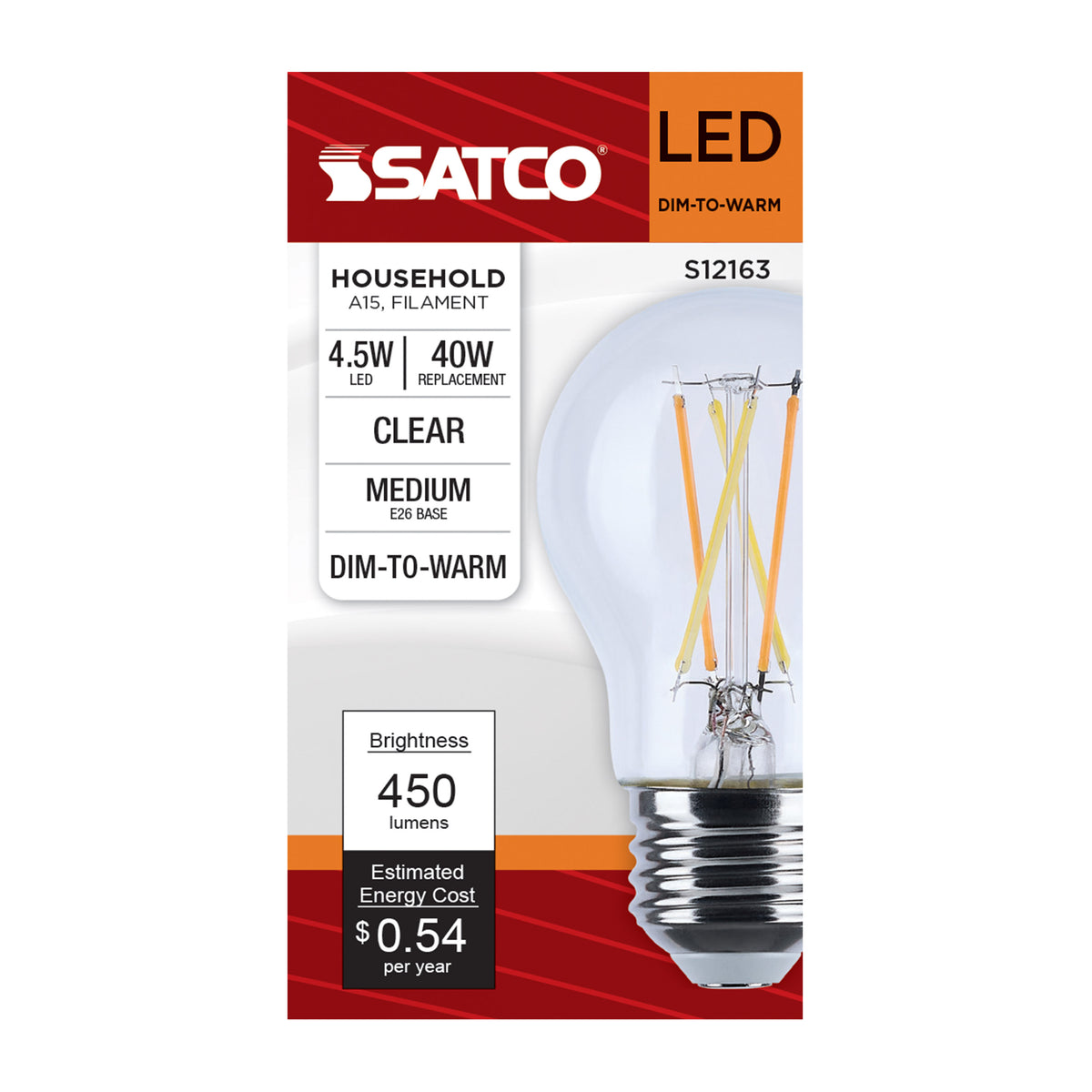 4.5 Watt LED A15 - 3000K-2000K Warm Dimming - Medium Base - Clear Finish
