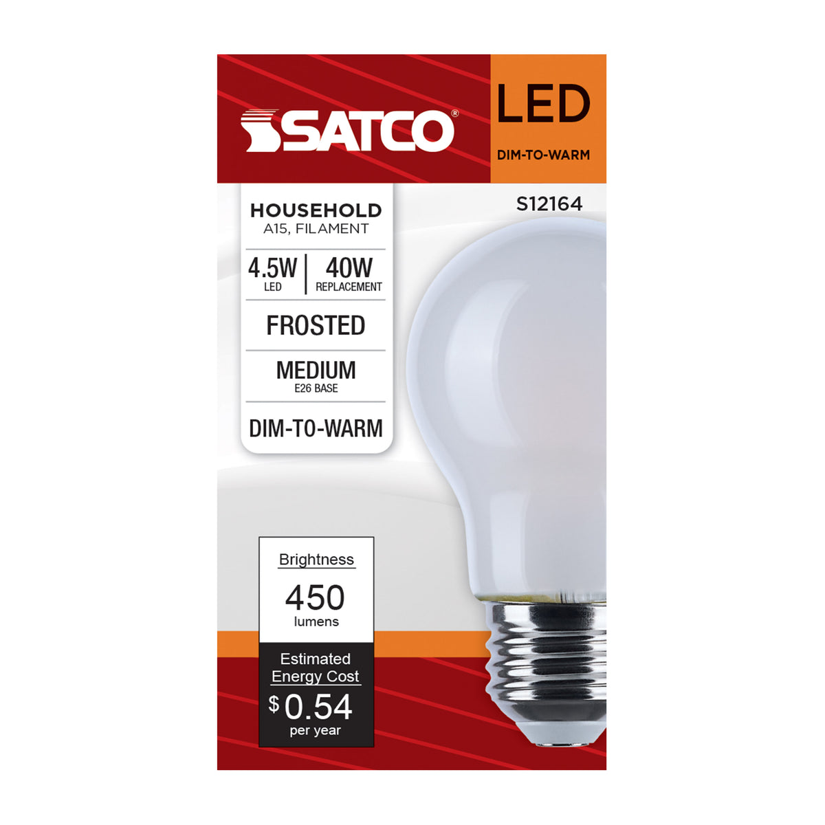 4.5 Watt LED A15 - 3000K-2000K Warm Dimming - Medium Base - Frost Finish