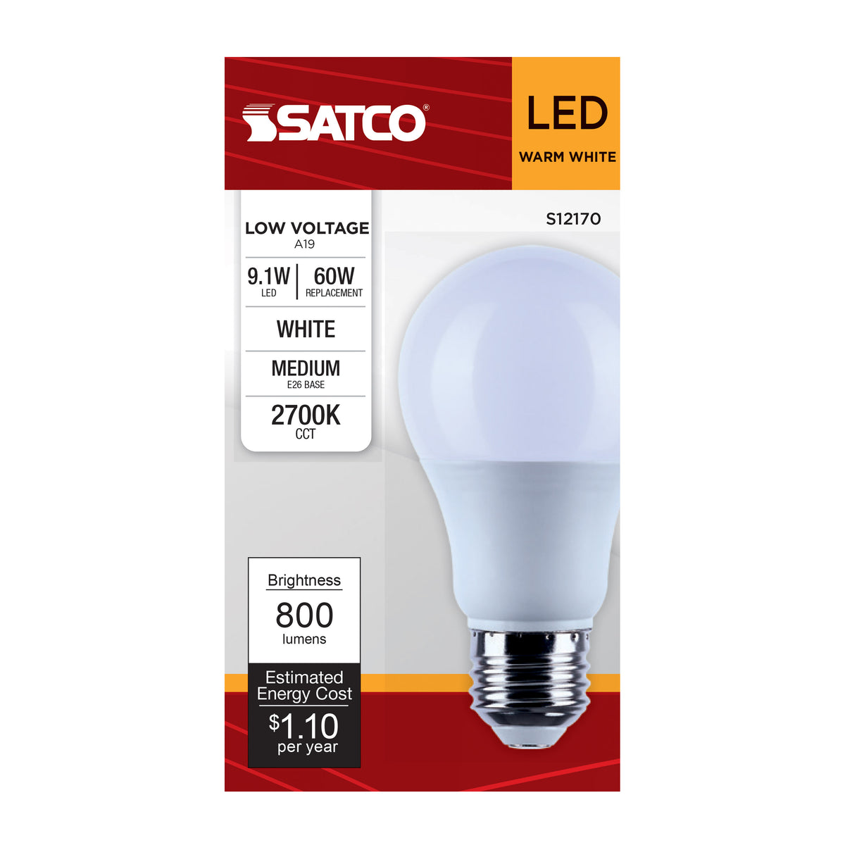 9.1 Watt A19 LED - 2700K CCT - Medium Base - White Finish - 12V-24VAC - 12V-34VDC