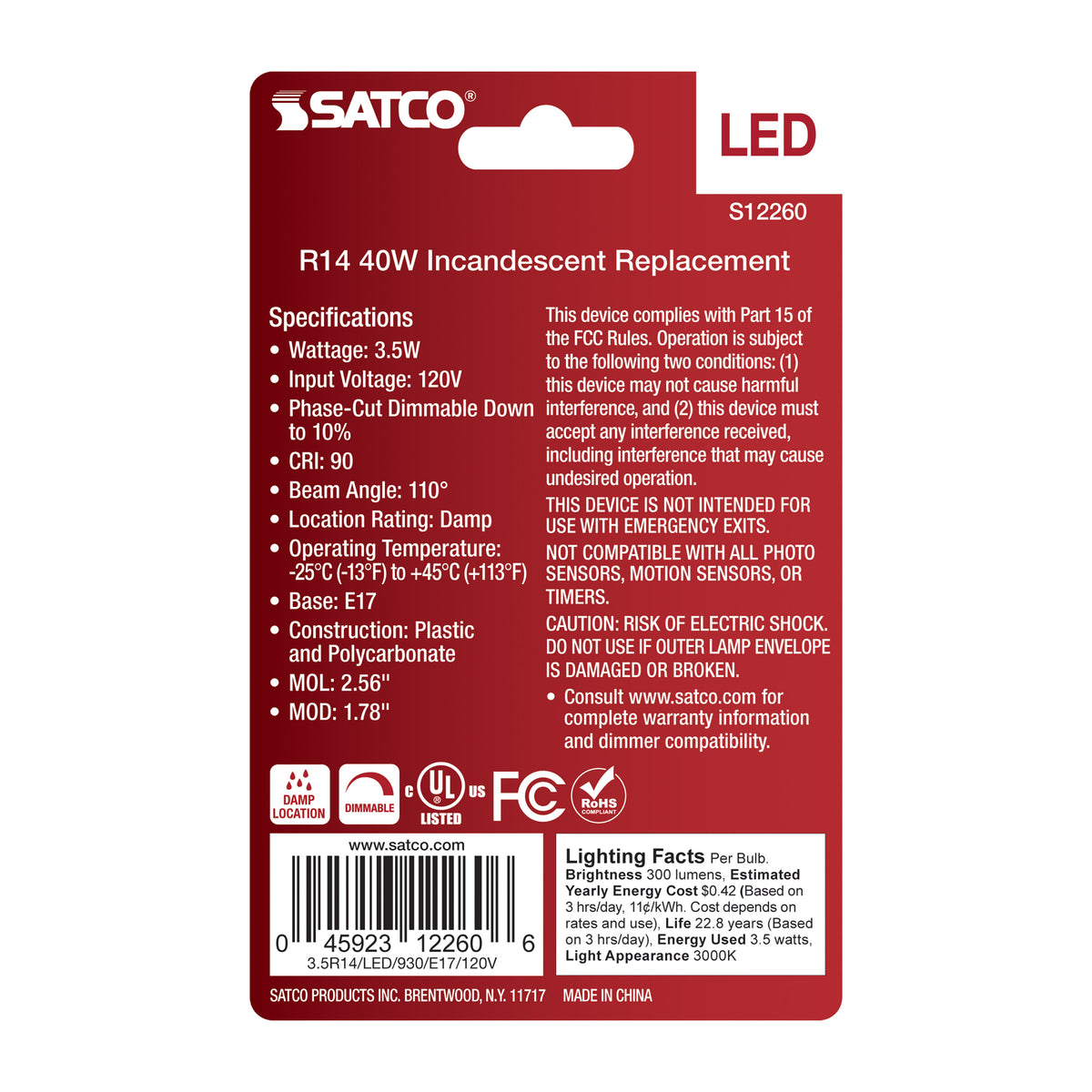 3.5 Watt - R14 LED - Intermediate Base - 3000K CCT - Frost Finish - 120 Volt