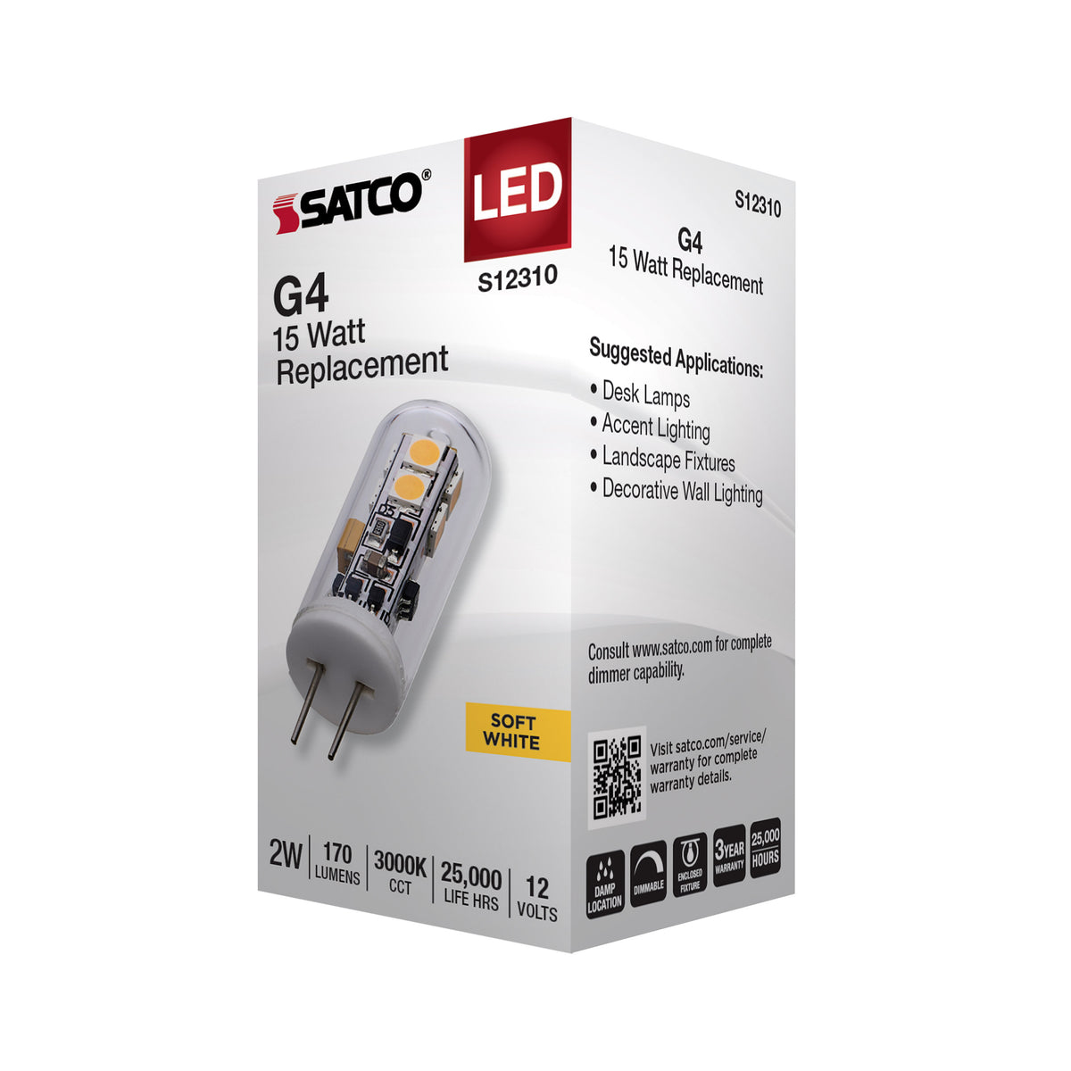 2 Watt T4 LED - Clear Finish - Bi Pin G4 Base - 3000K - 12 Volt