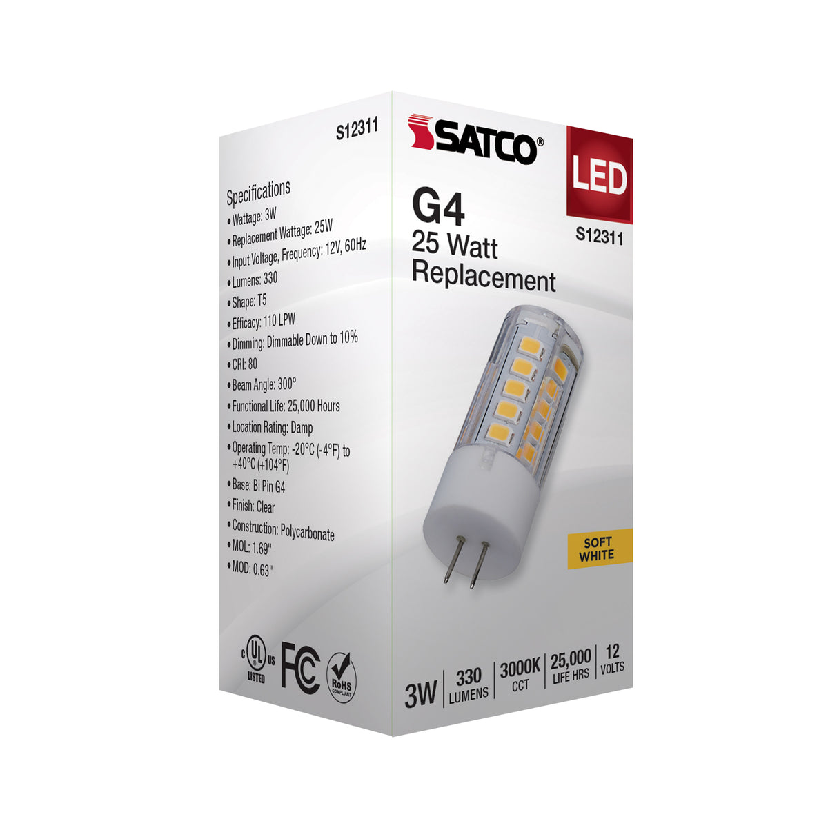 3 Watt T5 LED - Clear Finish - Bi Pin G4 Base - 3000K - 12 Volt