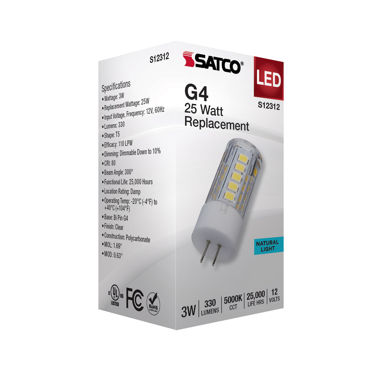 3 Watt T5 LED - Clear Finish - Bi Pin G4 Base - 5000K - 12 Volt