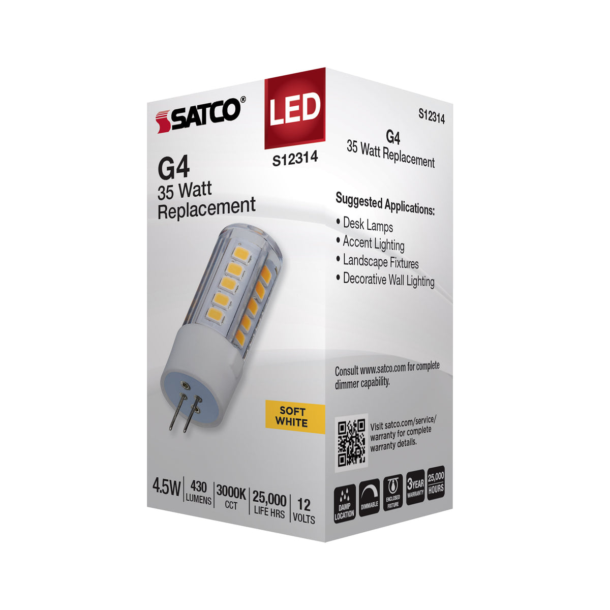 4.5 Watt T6 LED - Clear Finish - Bi Pin G4 Base - 3000K - 12 Volt