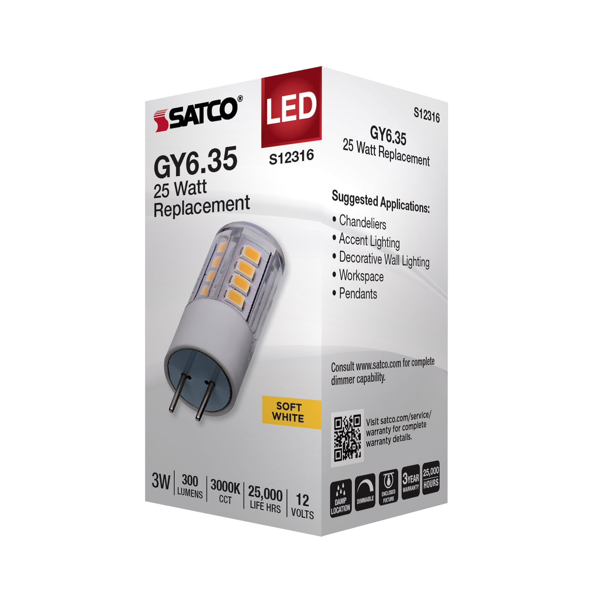 3 Watt T5 LED - Clear Finish - GY6.35 Base - 3000K - 12 Volt