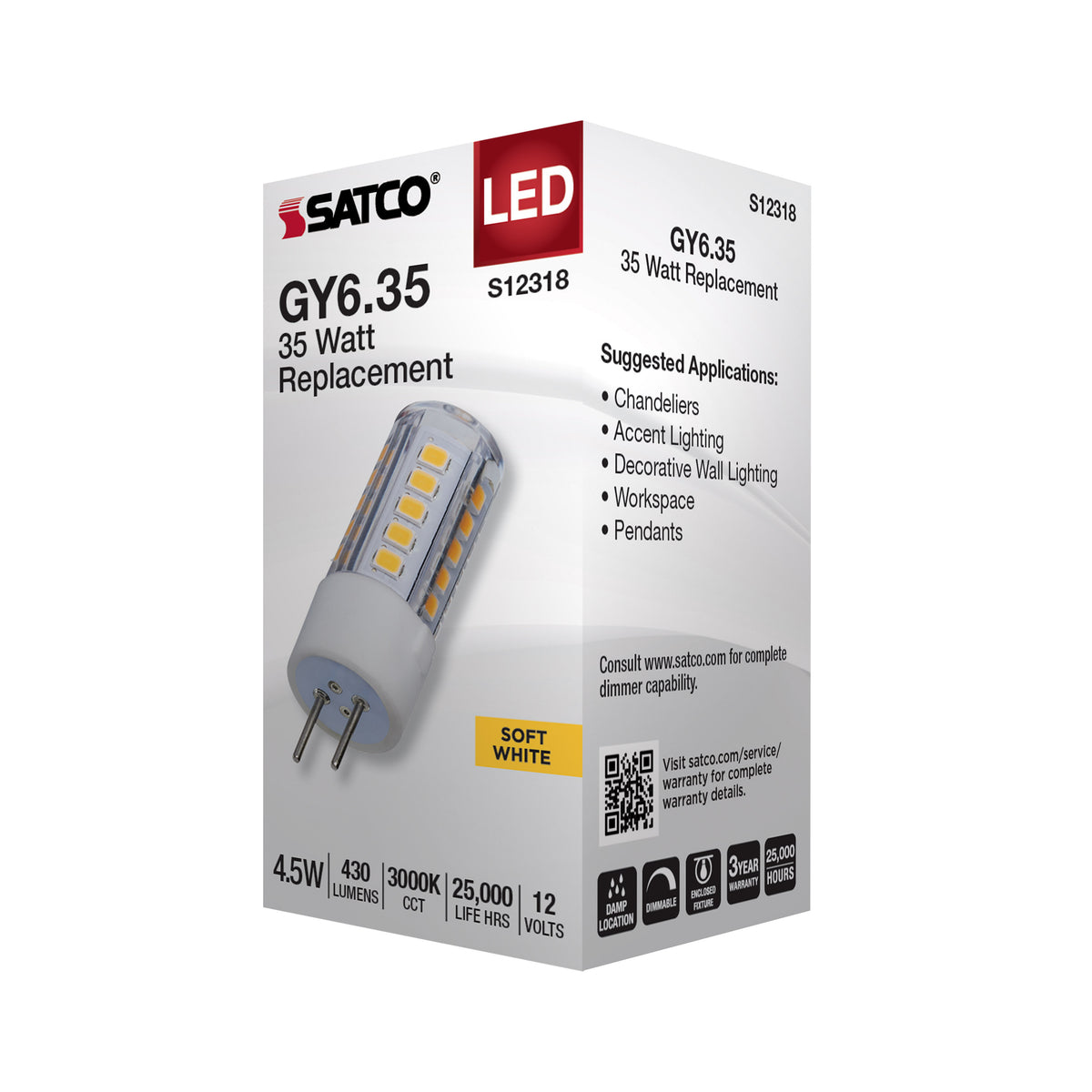 4.5 Watt T6 LED - Clear Finish - GY6.35 Base - 3000K - 12 Volt