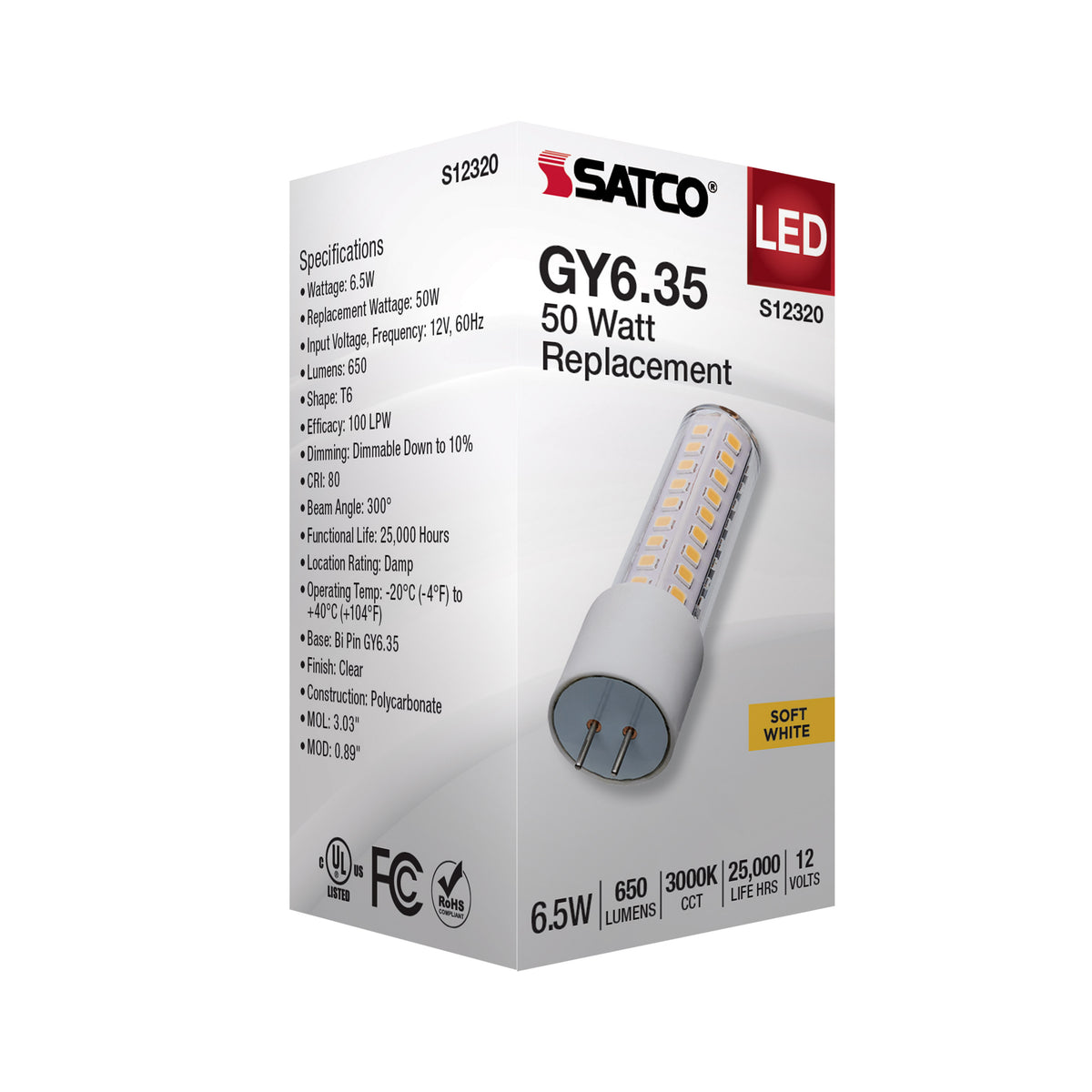 6.5 Watt T6 LED - Clear Finish - GY6.35 Base - 3000K - 12 Volt