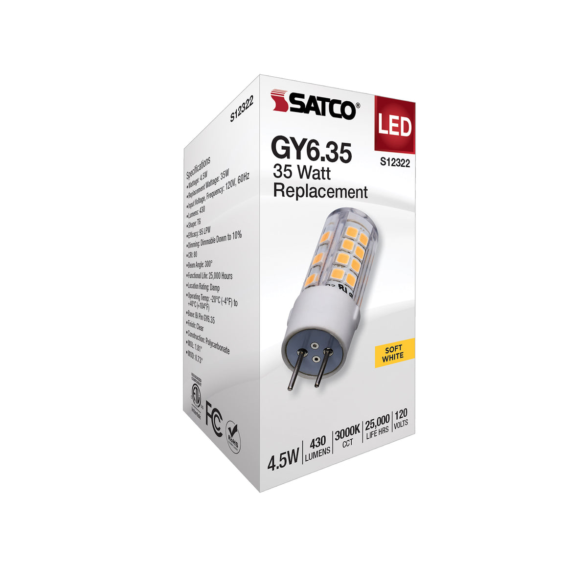 4.5 Watt T6 LED - Clear Finish - GY6.35 Base - 3000K - 120 Volt