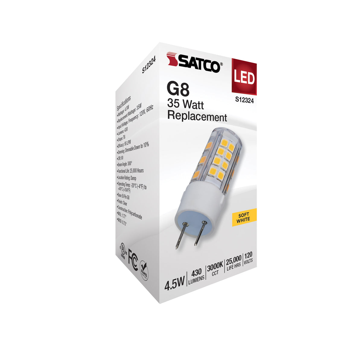 4.5 Watt T6 LED - Clear Finish - G8 Base - 3000K - 120 Volt