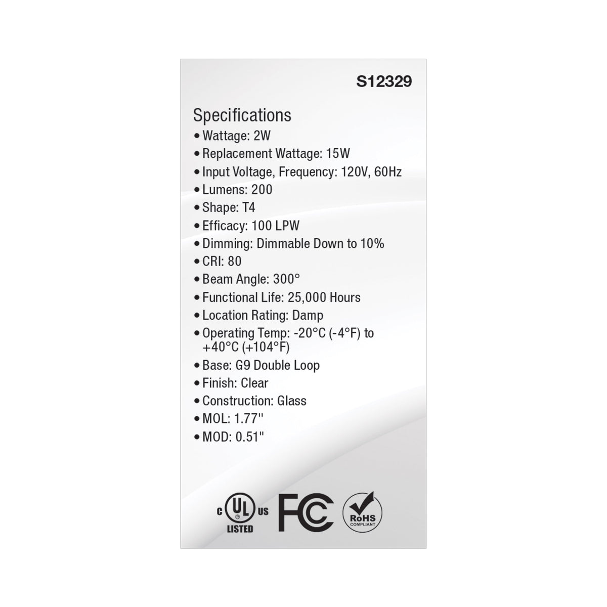2 Watt T4 LED - Clear Finish - G9 Base - 5000K - 120 Volt