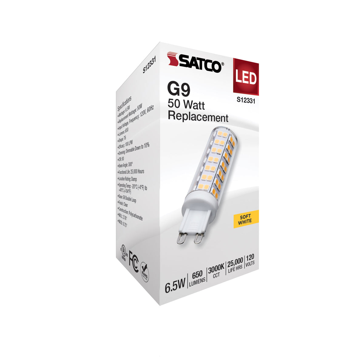 6.5 Watt T6 LED - Clear Finish - G9 Base - 3000K - 120 Volt